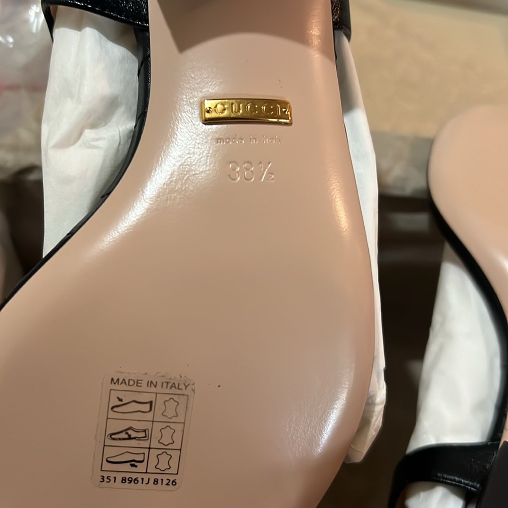 New Gucci GG marmont Double G black leather sandals - Picture 8 of 11